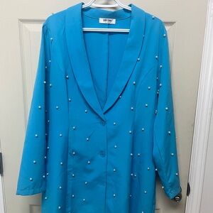 Saint genies blue blazer dress with pearl accents